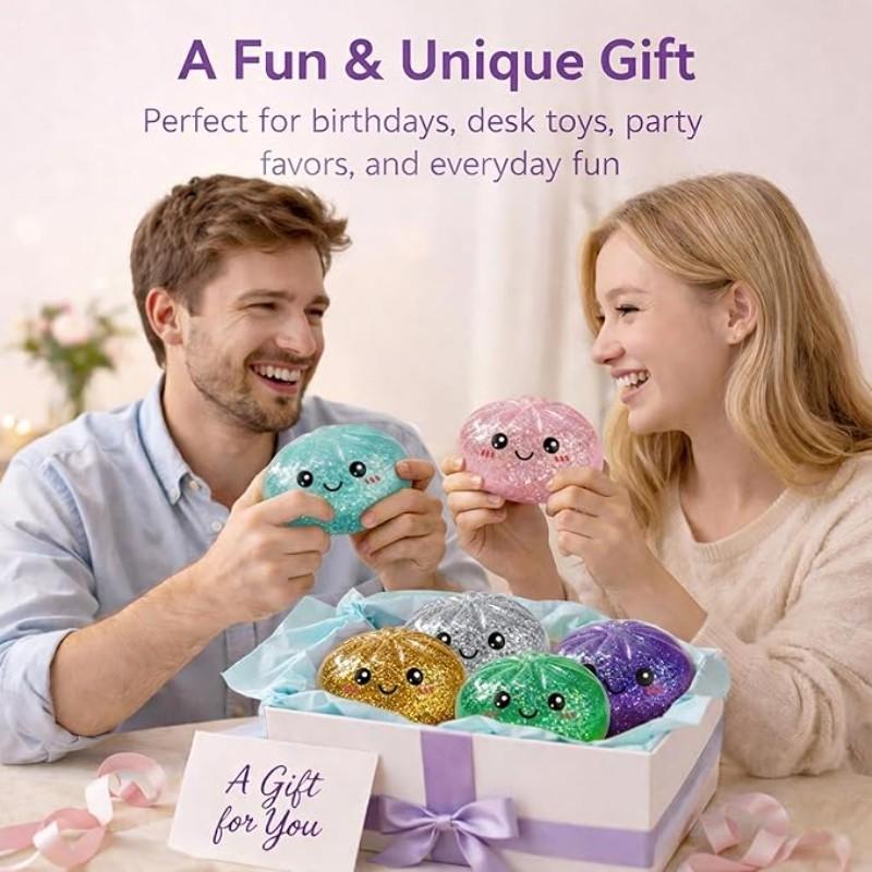 Glitter Dumpling Squishy with Box, Soft Sensory Squeeze Toy for Stress Relief, Mystery Glitter Dumplings, Decompression Dough
