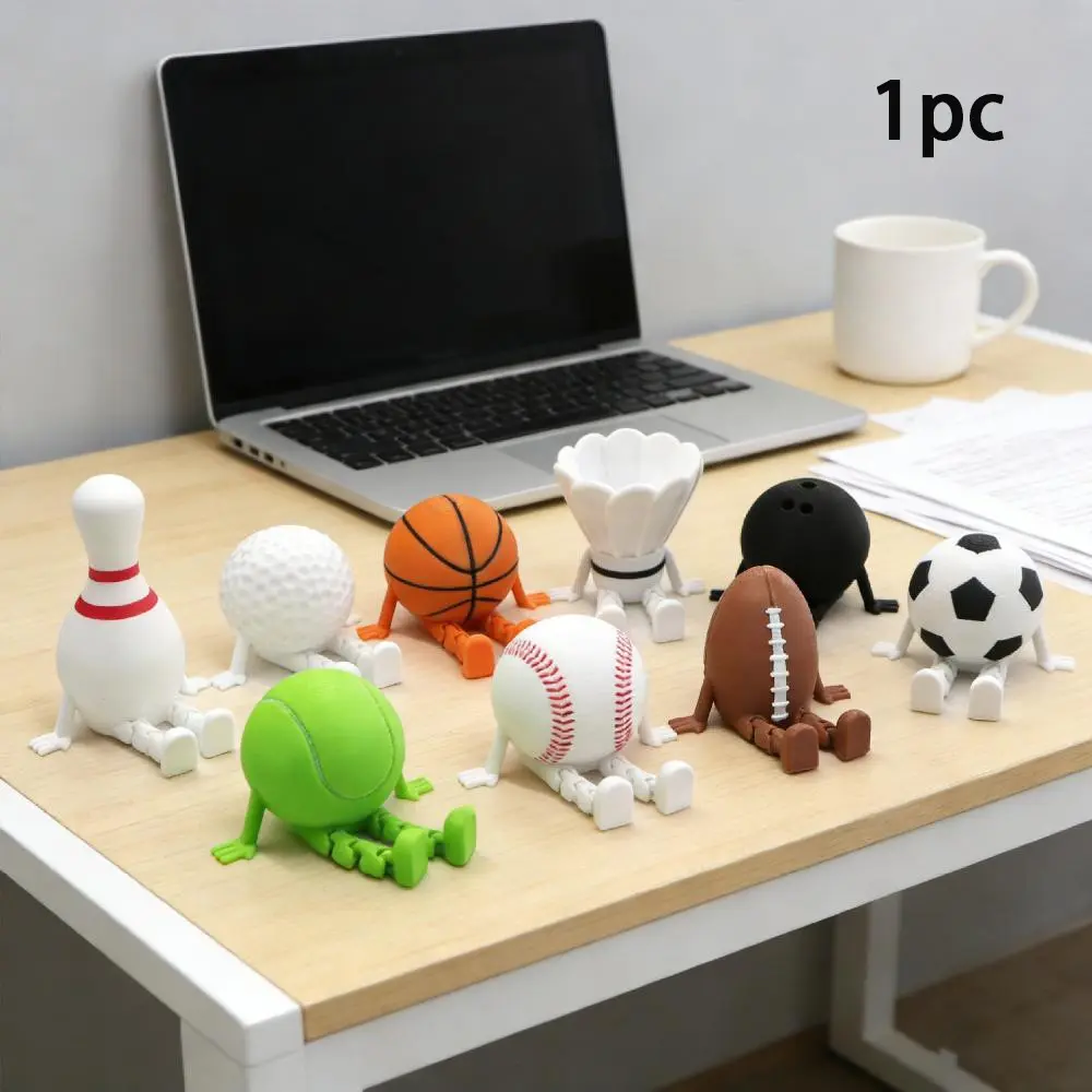 3D Printed Mini Sports Ball Figurine Miniature Desktop Decor Mini Football Bowling Volleyball Rugby Ball Figurine Decoration Perfect Gift For Sports Fans