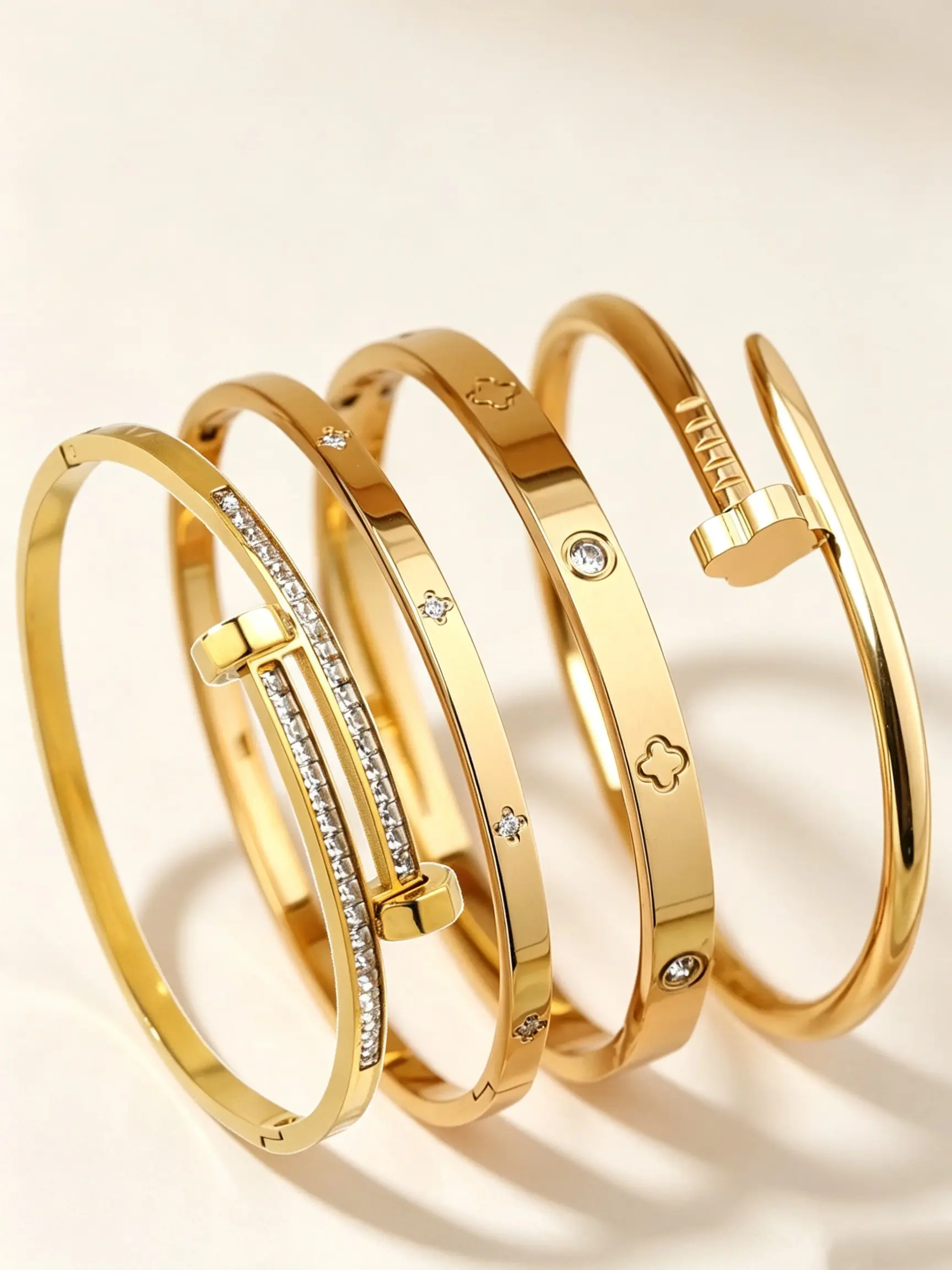 4-piece elegant and fashionable bracelet set, made of stainless steel material, suitable as a fashionable jewelry gift for loved ones, mothers, and friends, Bangle Bracelet Set, Fashion Bracelets, Cuff Bangle Set