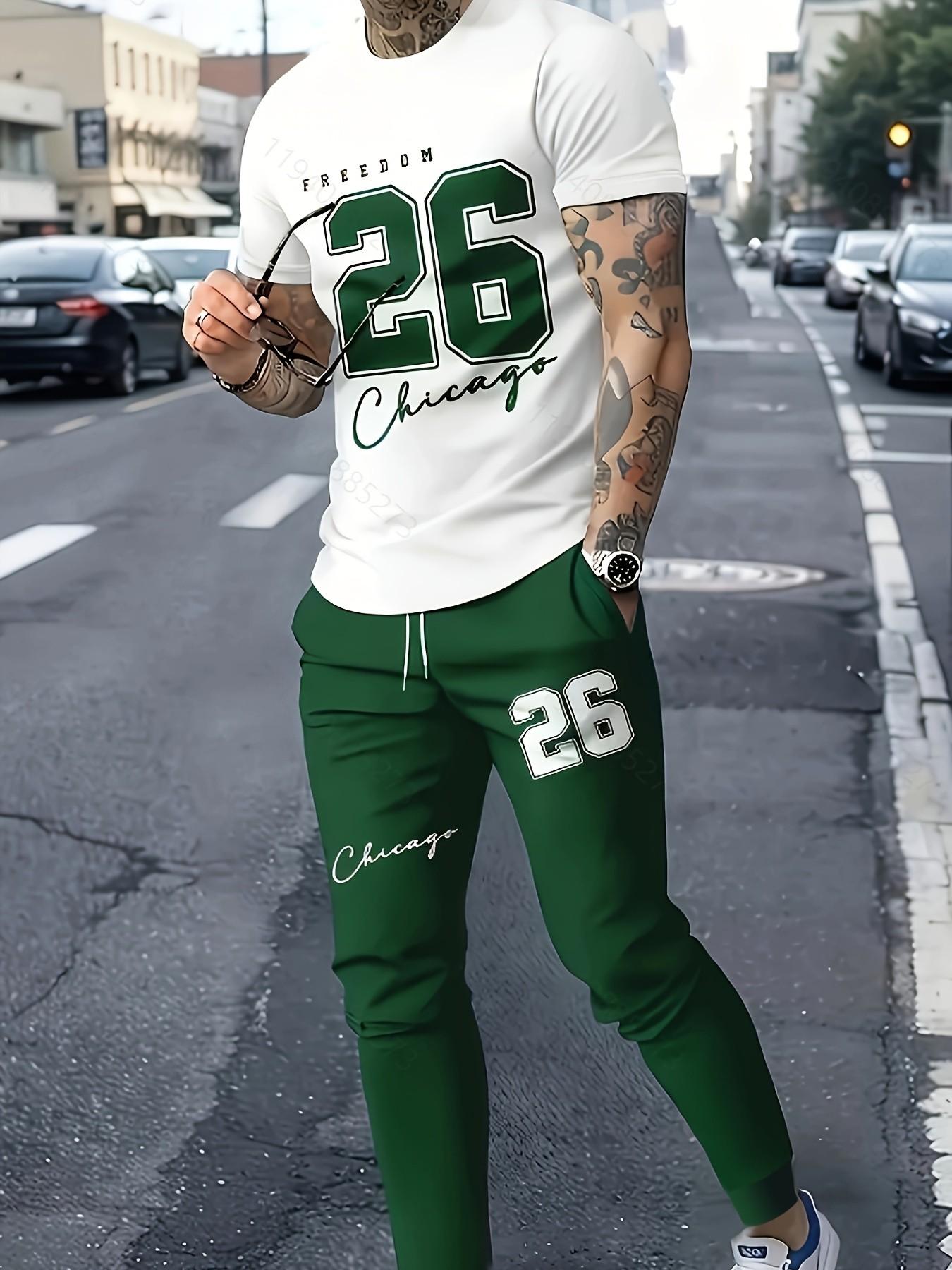 Size 26 casual jogger pants two-piece set: round neck T-shirt + drawstring jogger pants, Slimming and Comfortable Fabric, Breathable and Cozy Material，Back-to-school outfits(Recommended ordering one size up),Summer Sale T-shirts