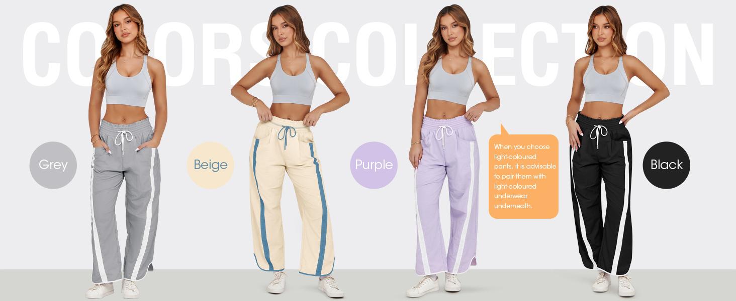 FISOEW Women's Baggy Wide Leg Pants Casual Drawstring Elastic Waisted Contrast Color Workout Y2K Track Pants Crop Top Comfort FallFreshness Lightweight Outdoor outfit cuffed wide leg sweatpants joggers #TikTokShopJumpstartSale Fitted Parachute sweatpants