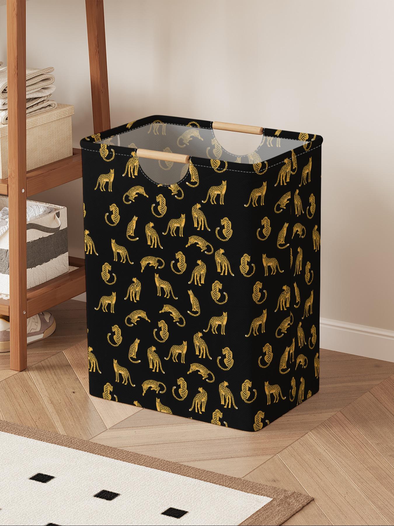 Cheetah Pattern Open Storage Box, Foldable Laundry Basket with Handle, Casual Home Bathroom Organizer, All Seasons Use, Foldable Laundry Hamper