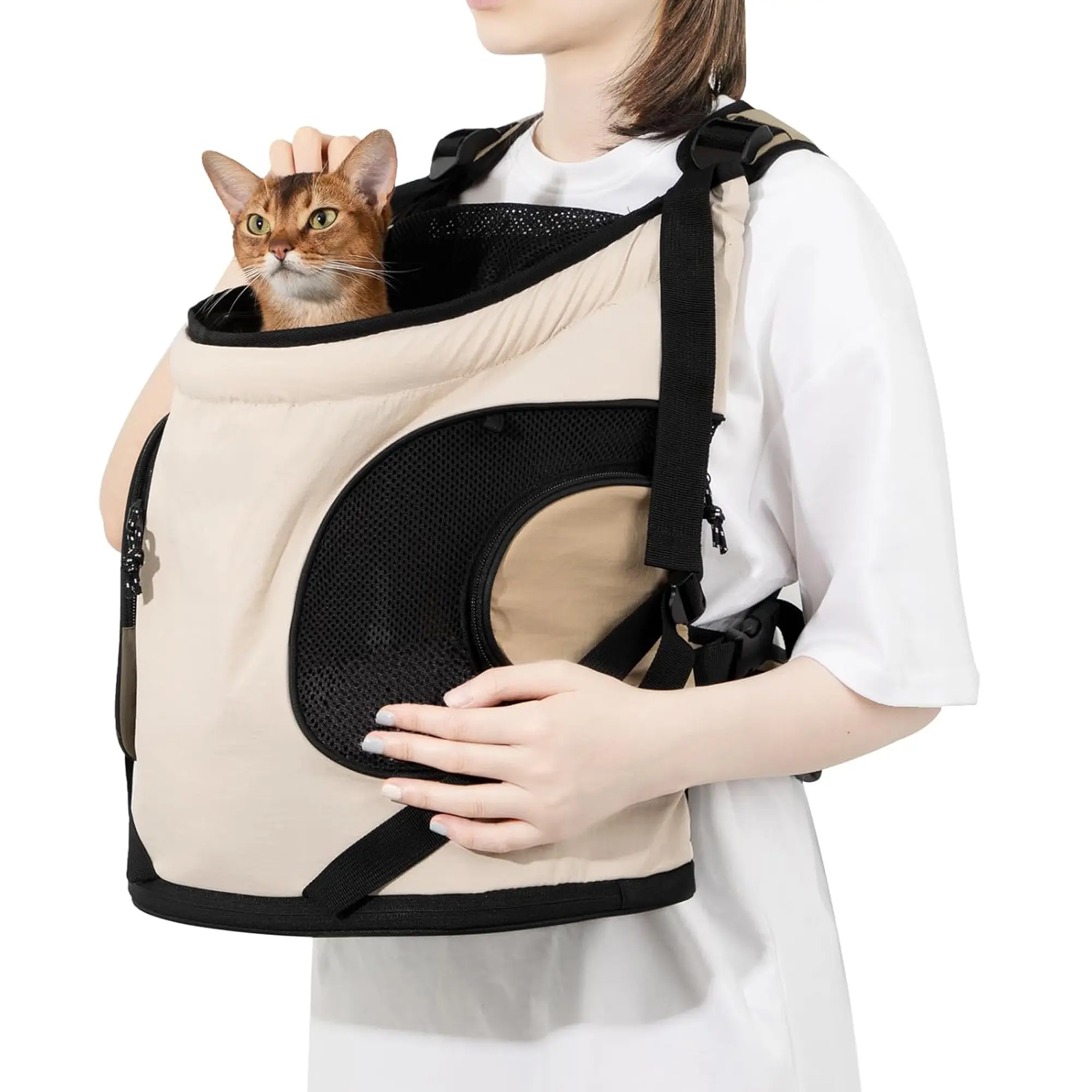 Small Dog Harness, Travel Backpack with Two Pockets, Comfortable Front Carrier, Pet Front Strap, Suitable for 8-18 Lbs, Washable