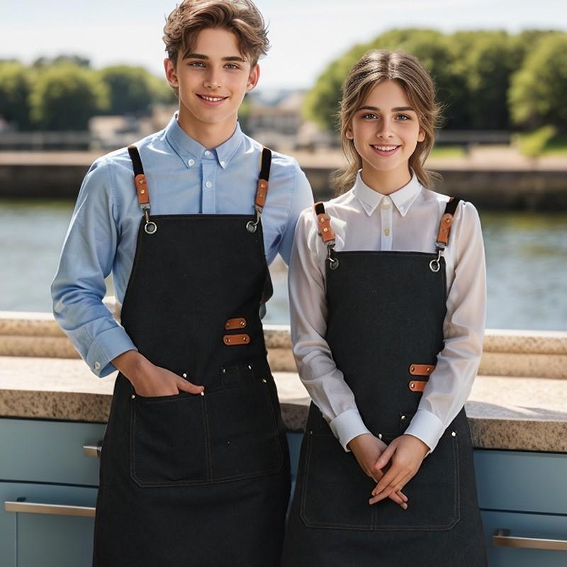 1PC Thick Canvas Chef Apron for Men and Women, Durable Workwear with Pockets, Ideal for Restaurant, BBQ, Baking, Painting, Gardening