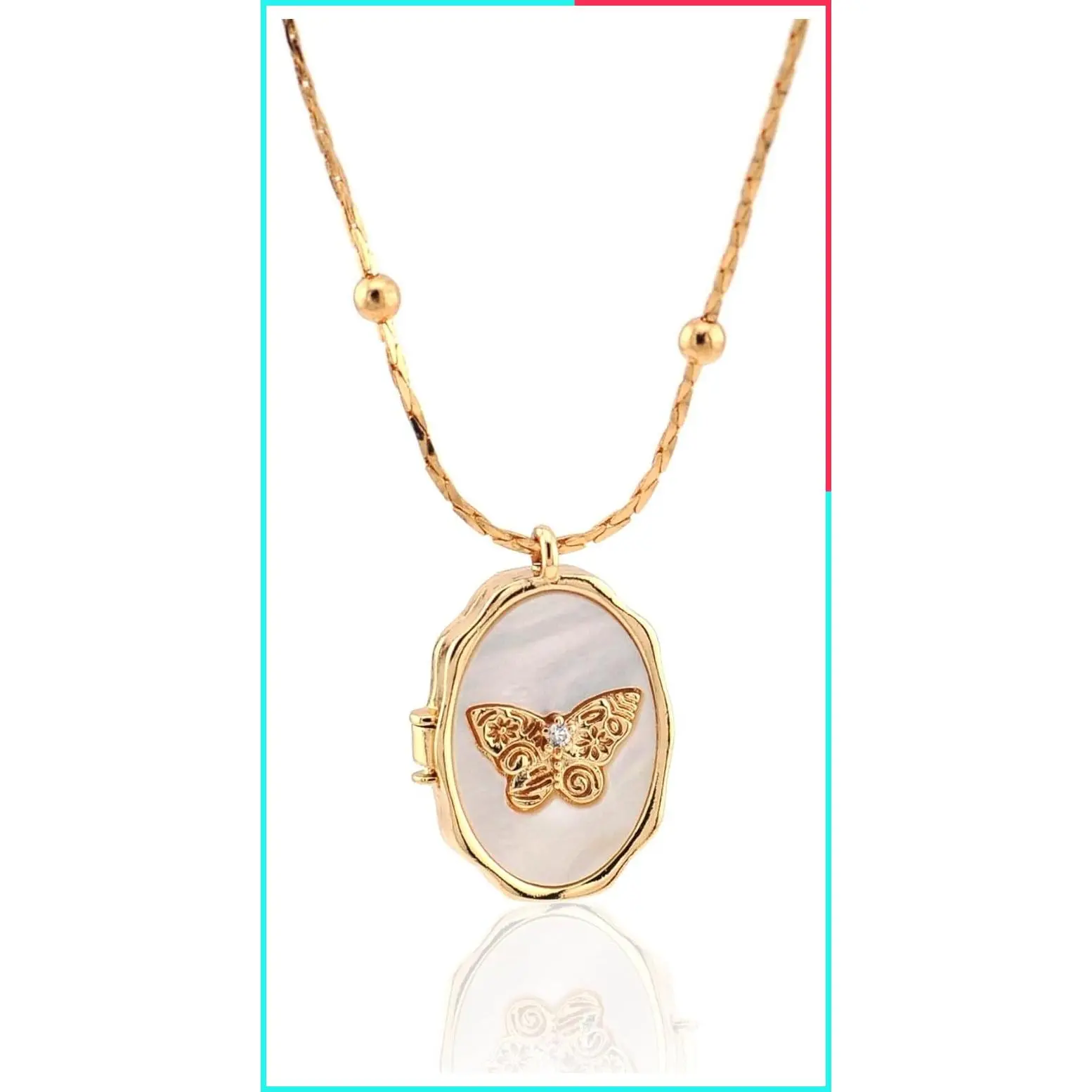 14k Gold Butterfly Shell Locket Necklace for Women | Dainty Custom Photo Locket, Easy Clasp, Perfect Gift for Mother's Day, Christmas, Valentine's Day, Anniversaries & Birthdays