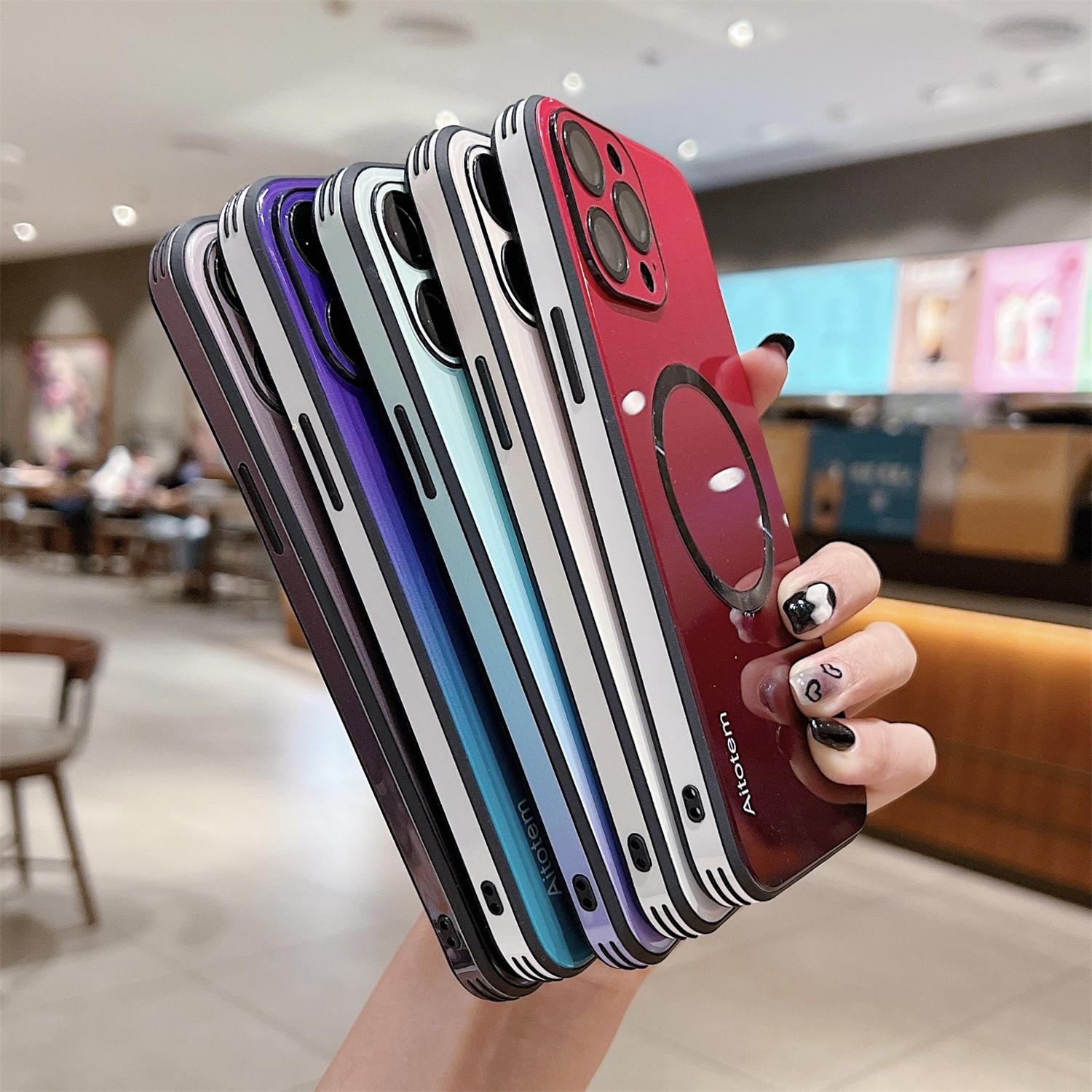 Compatible with iPhone 17 Pro Max 17 Air 16 15 14 13 12 Case Magnetic Gradient Case with Full Camera Lens Protector [Compatible with MagSafe] Scratch Resistant Gradient Glass Back Cover Phone Case (Red)