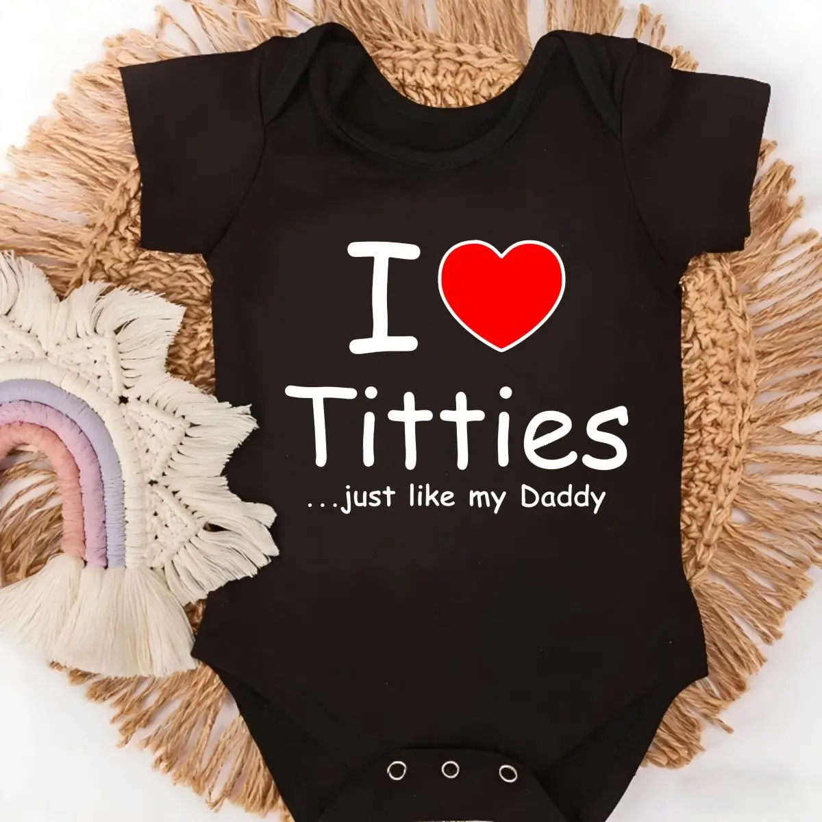 Premium Cotton Baby Bodysuit I Love Titties Just Like My Daddy Print 100% Pure Cotton Non-Irritating Snap Closure Breathable Perfect For Gifting & Everyday