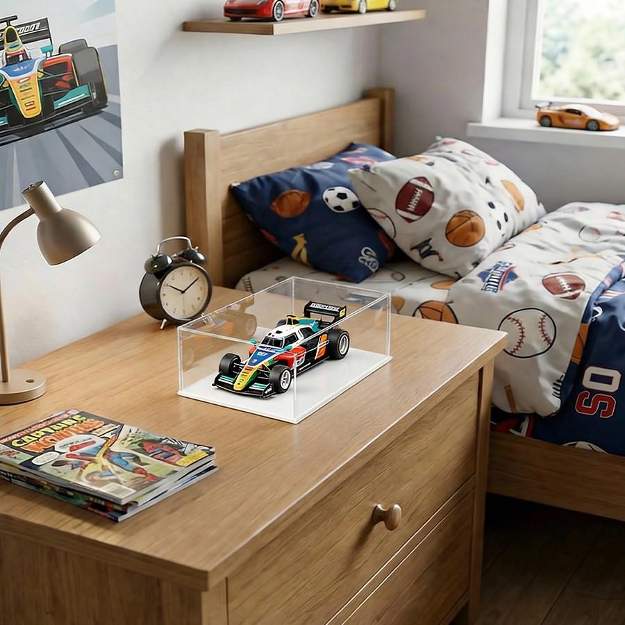 Clear Acrylic Simple Self-Assembly Display Box with White Base, Removable Figures Toys Props Display Riser Stand, Cube Countertop Decorative Storage Box for Home Organization, 40*20*10cm(Model not included)