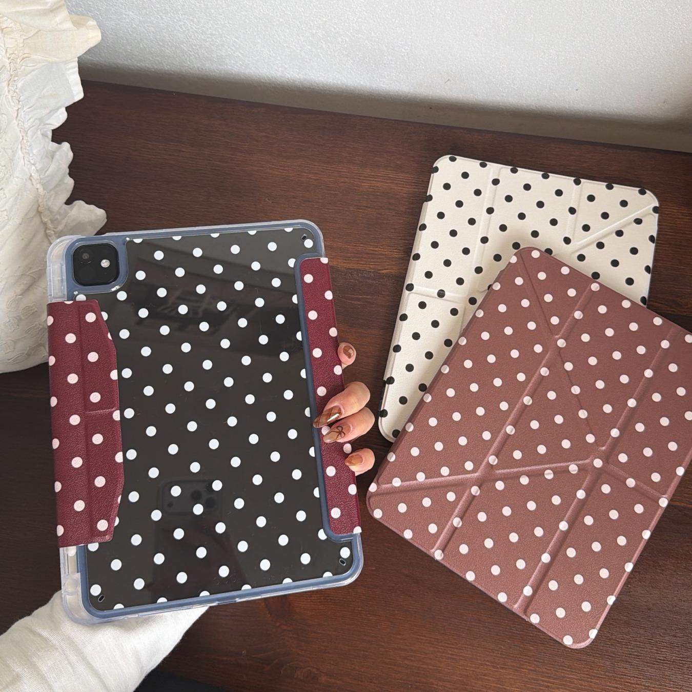 Colorblock Polka Dot iPad Case, Compatible with Pro 11/13 Inch Air 6 Mini 7, Acrylic Anti-Drop Protection, Stylish Design