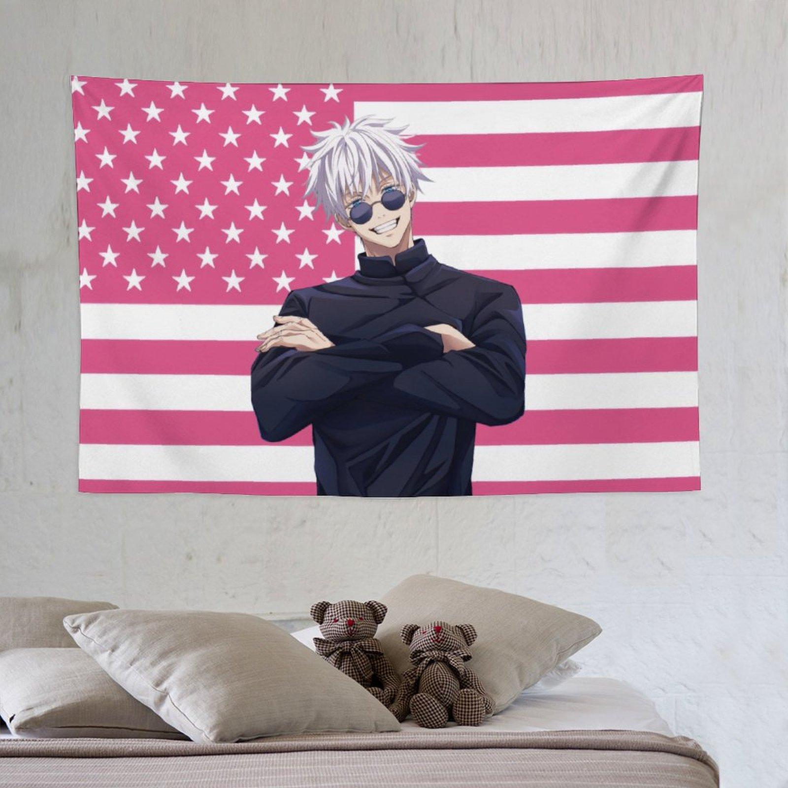 [High Quality]Jujutsu Kaisen Gojo Satoru tapestry anime interior decoration bedside sofa living room hanging painting poster pink flag background wall