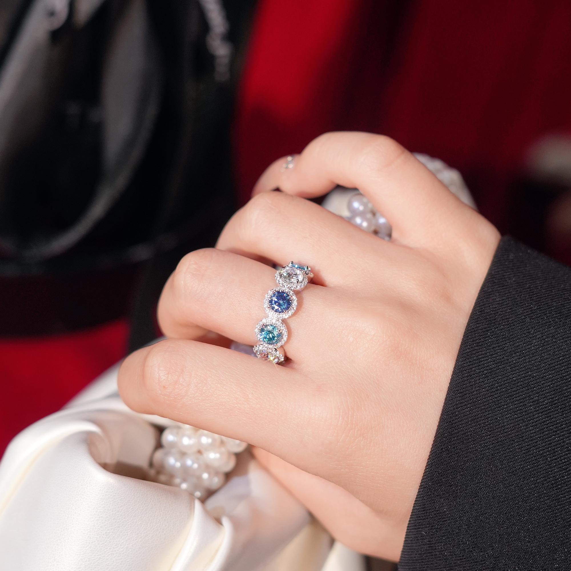 【#416 Popular Eternity Band】5ct Round Halo Eternity Band vvs Synthetic Moissanite Rings in 925 Sterling Silver SpringStatements