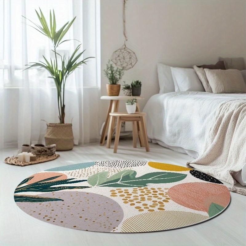 1pc Round Rug 850g/m² Abstract Design Velvet Material, Living Room/bathroom/nursery/camping/yoga Mat, Indoor Outdoor Use, Natural Style