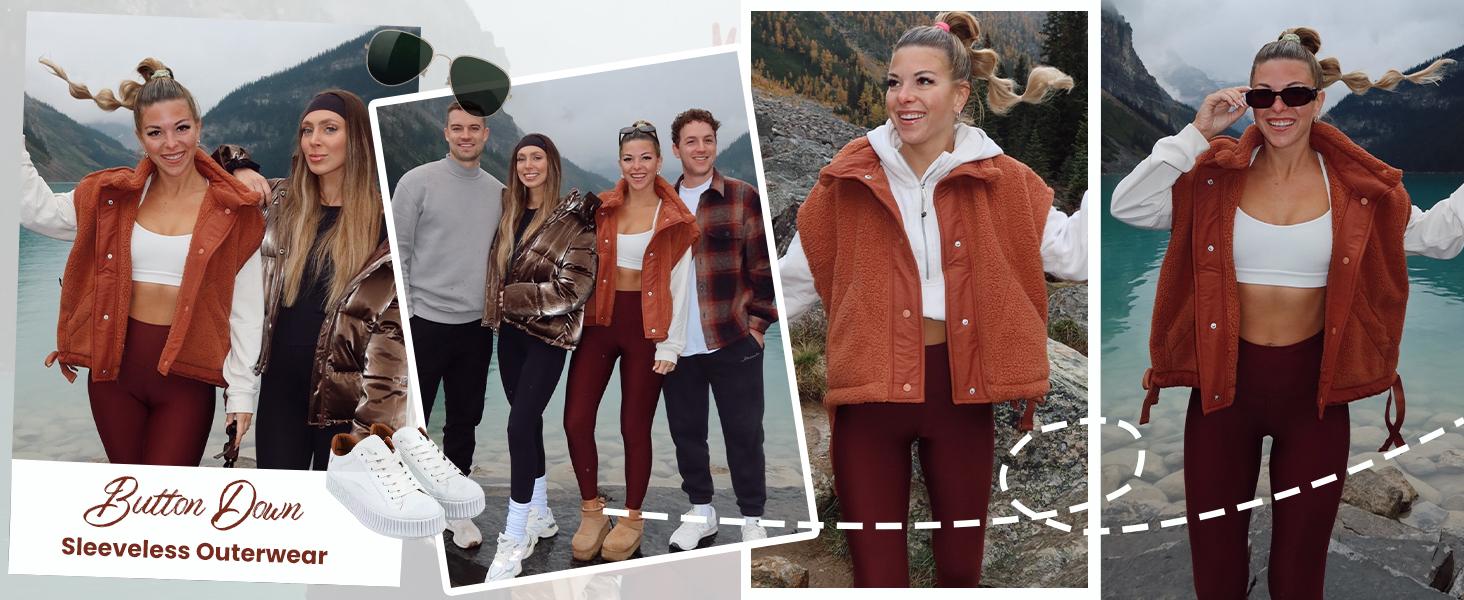 Ommig Women's Fleece Vest Casual Sleeveless Button Down Winter Warm Sherpa Jacket with Pockets