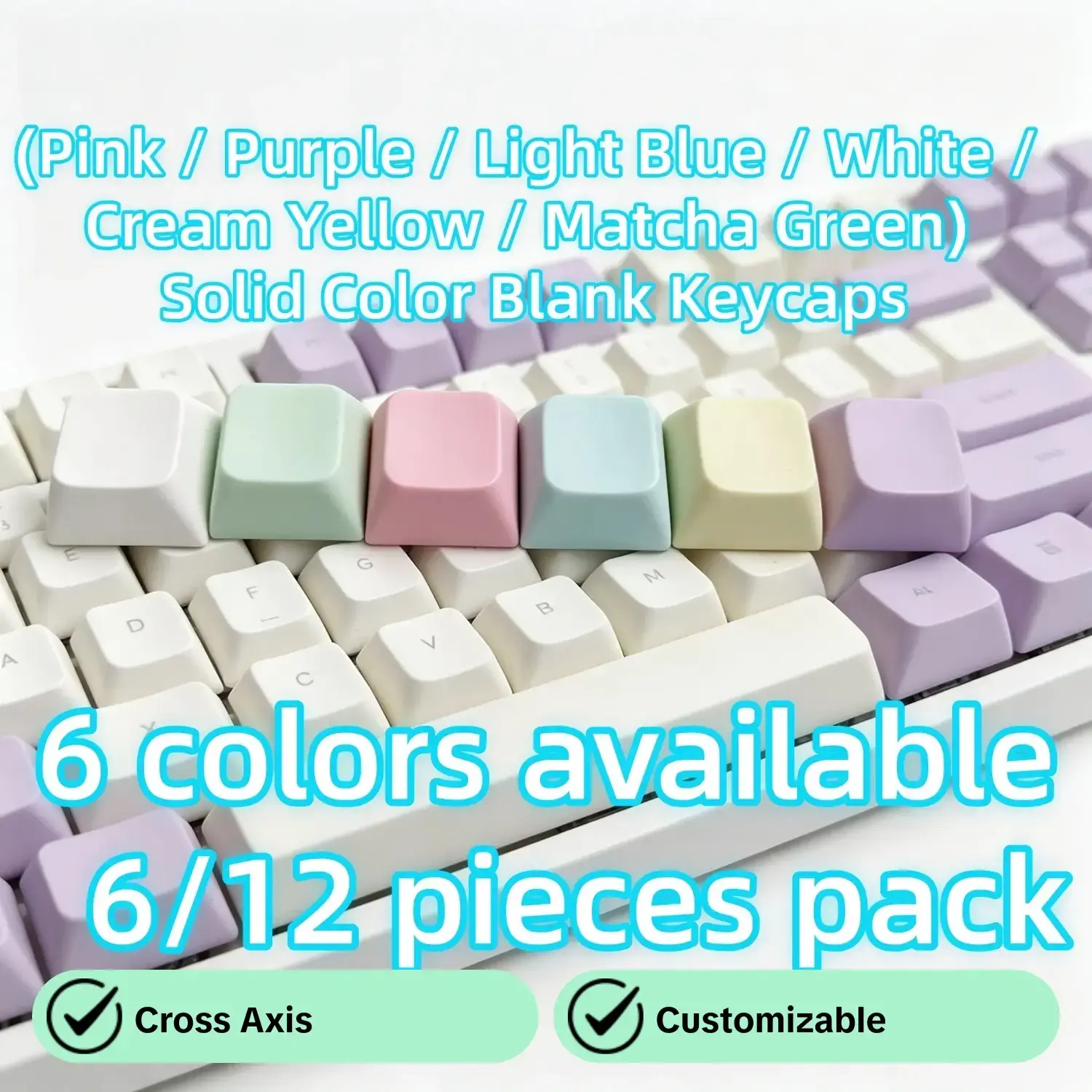 6/12 Pcs Cross Axis Compatible Keycaps, Macaron Xda Thin Keycaps, Blank Pbt Keycaps, Ideal for Customization, Durable & Lightweight Design