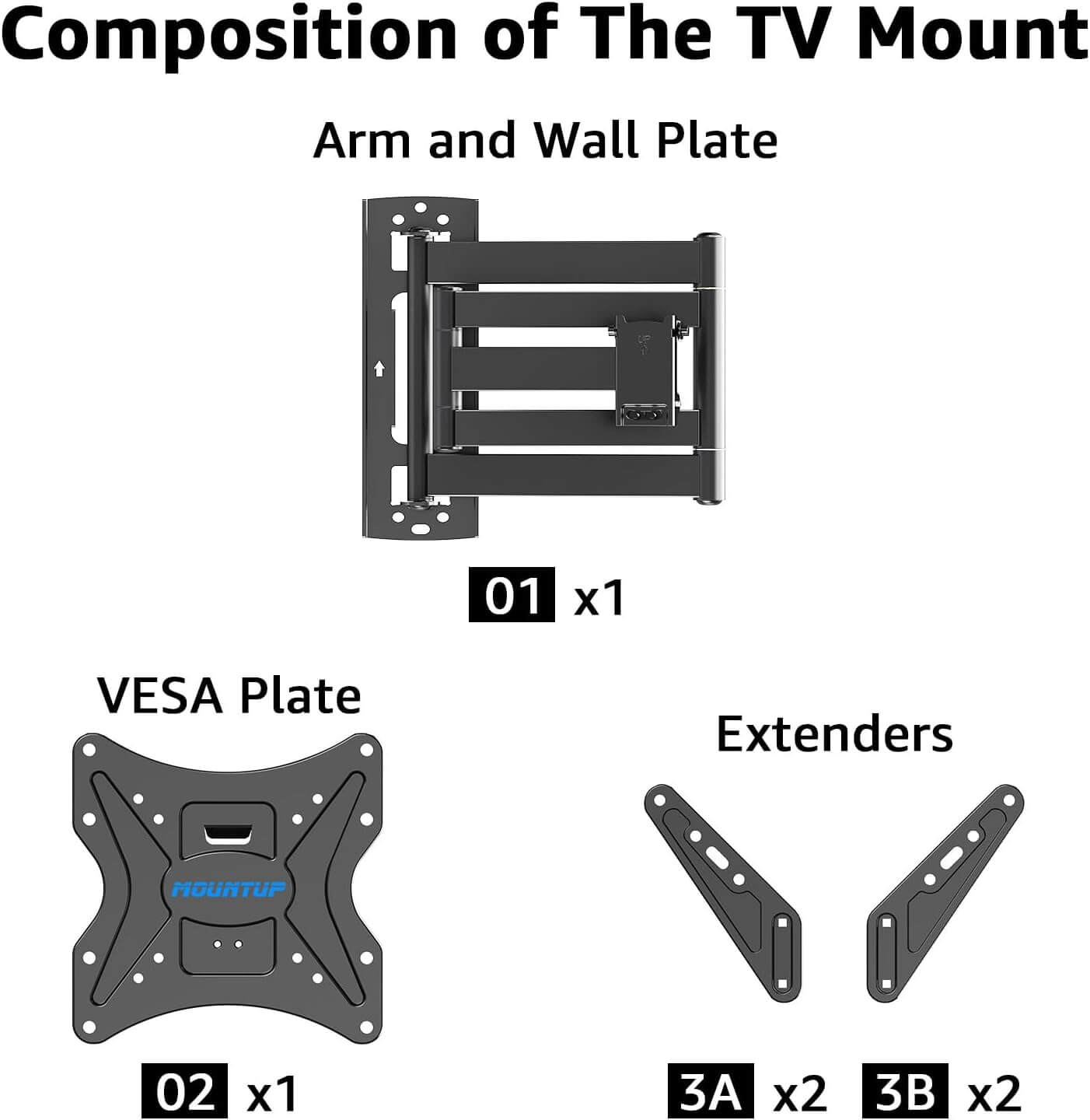 MOUNTUP 26"-60" Corner TV Wall Mount, Full Motion Long Arm TV Mount, Holds up to 77 lbs MU0057