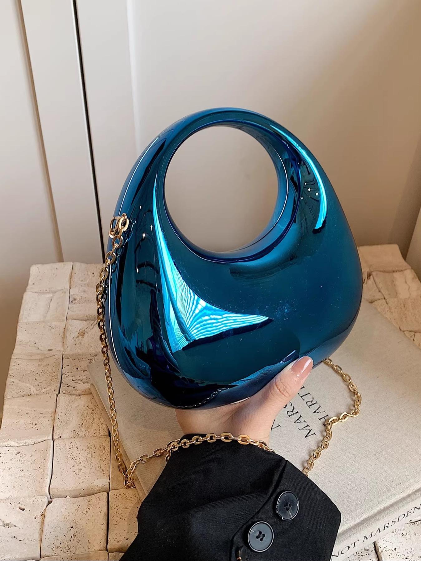 Sweet Cool Mini Acrylic Bag, Design Sensible Small Wallet, Single Shoulder Crossbody Chain Coin Accessory, Candy Color Shell Glossy Moon Box Party Handbag