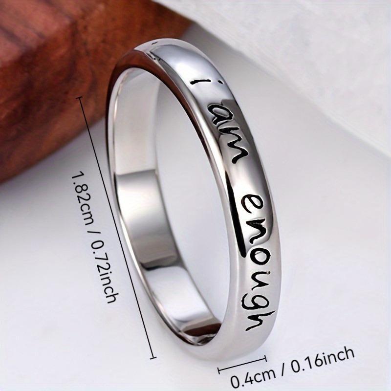 Women's Stainless Steel "I Am Enough" Inspirational Engraved Round Band Ring, Plain Simple Elegant Metal-Coated Fashion Jewelry, Multi-Size Band Rings for Casual Wear