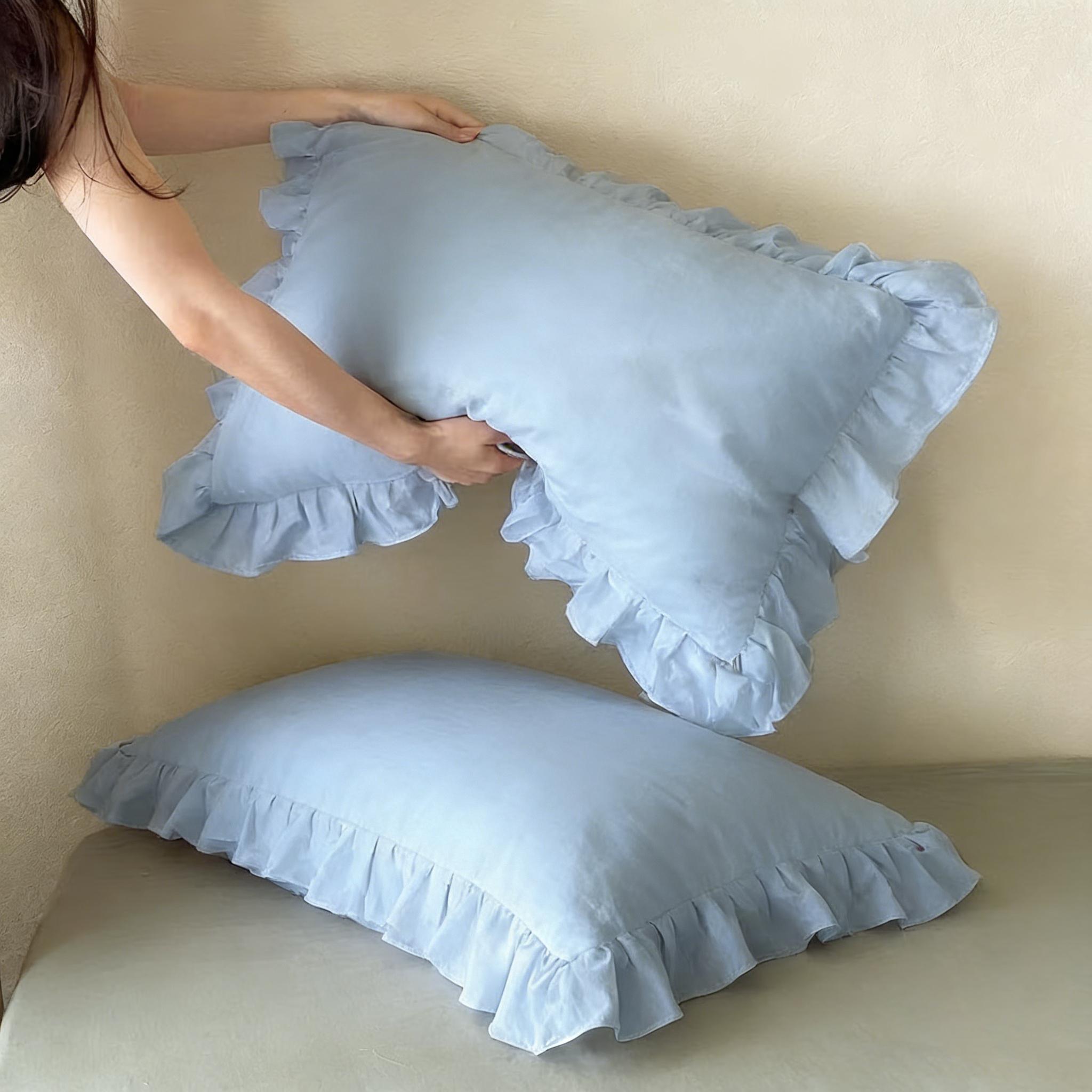 Premium Solid Color Ruffled Pillowcase Set, Soft Breathable, Benefits Hair Skin Sleep, Essential Home Bedding Item