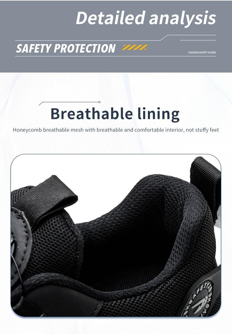 Men's Steel Toe Safety Shoes Puncture Proof And Smash Proof With Swivel Button Contrasting Color Mesh Work Shoes Suitable For Outdoor Work Blue Collar Industrial Construction Outdoorfun Footwear Grey