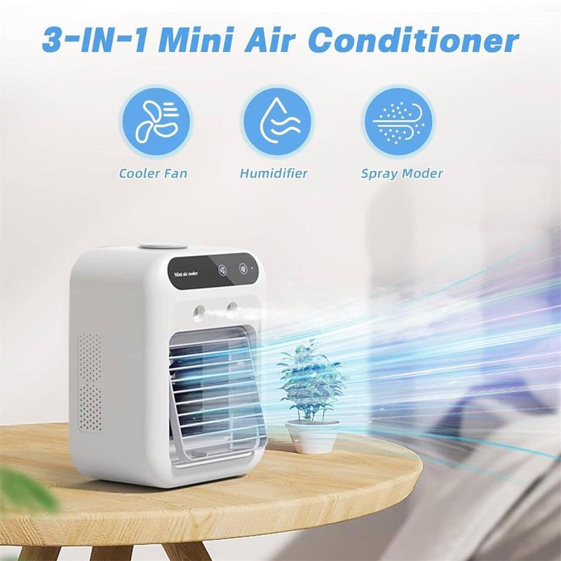 【Summervibes】BougeRV Portable Air Cooler Fan 3 in 1 Rechargeable Fan with 2 Mist Speeds and Powerful Wind, Mini Multifunctional Cooling Fan for Bedroom, Office, Camping