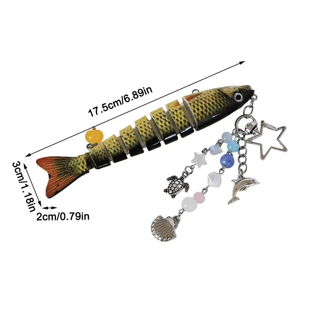 Novelty Fish Keychain, Fishing Enthusiasts Creative Bait Keychain, Jointed Design Fish Keyring with Beaded Charm, Realistic Lure Keychain for Bag Backpack, Good Luck Aesthetic Fish bag Pendant Trinket, Kawaii Keychain Style Accessory