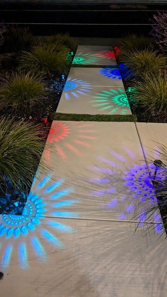 Nupostai Bright Solar Pathway Lights, Color Changing & Warm White, IP67 Waterproof, Auto Work, Sunflower Pattern, Outdoor Garden Lights for Walkway, Yard, Backyard, Patio, Landscape Decor, Halloween, Christmas