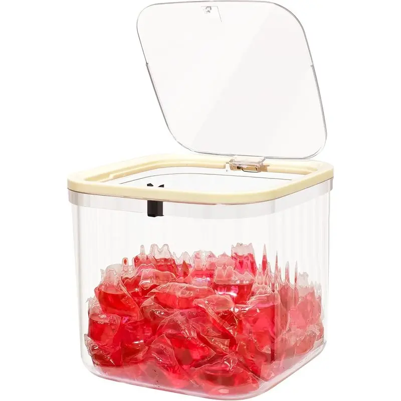 Gute Laundry Pod Holder with Pop-Up Lid,2L Container for Pods&Supplies |   Push-Open Lid,Clear Ribbed Bod,Compact 2L Size,Holds 50-60 Pods,For Dishwasher Pods Too,Laundry Room & Under-Sink,No Pod,Bulk