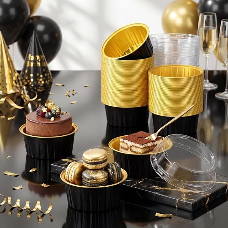 25PCS Aluminum Foil Lined Baking Cups with Lid, Disposable Mini Cake Cups, Muffin Mold, Pudding Mold, Wedding, Party, Dessert Container