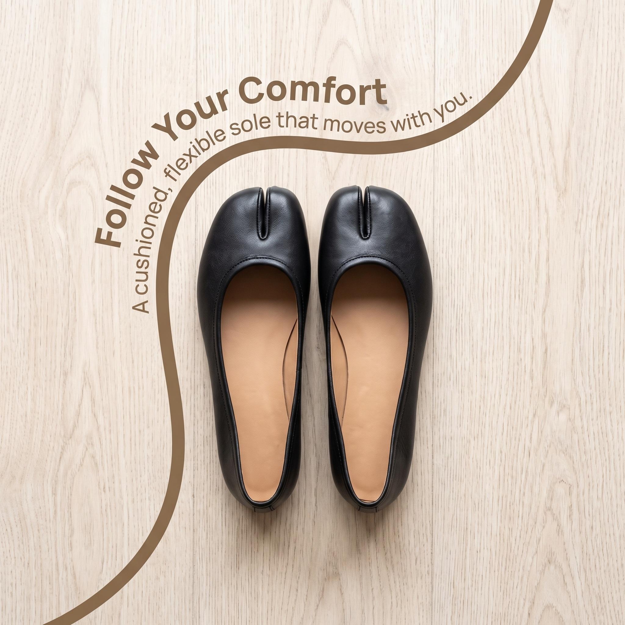 Women's Vegan Leather Tabi Flats - Female Shoes Footwear with Soft Flexible Sole, Cushioned Footbed, Breathable Upper, Easy Slip-On, Split-Round Toe, Casual Daily Streetwear for Commute Office All-Day Comfort