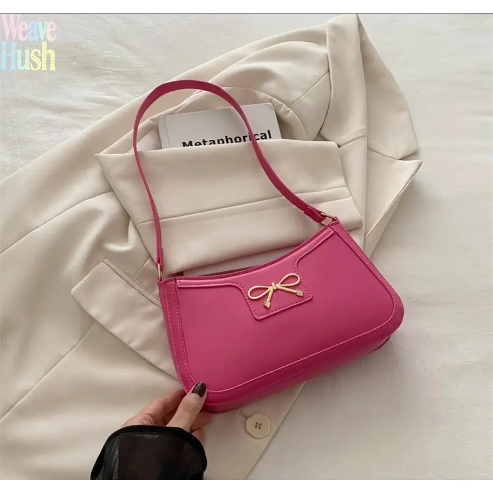 Women’s Balletcore Solid Color Bow Decor PU Leather Crossbody Bag - Chic Ribbon Accent Gym Shoulder Purse, Lightweight Versatile Handbag for Daily Commute, Fitness