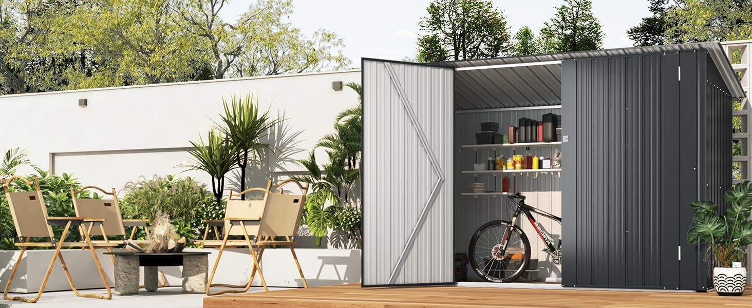 AECOJOY Outdoor Metal Storage Shed, 7x3  Lean to Sheds & Outdoor Metal Storage Shed Wind Resistance Weatherproof Resilient Sturdy Installation