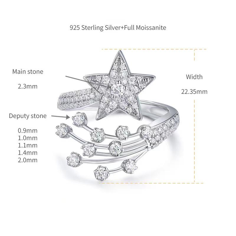 【Buy 1 get 1 Bracelet】【RM-907】925 Silver Meteor FULL Moissanite Ring, Exclusive custom jewelry star giant sparkling Moissanite, a trendy and fashionable gift