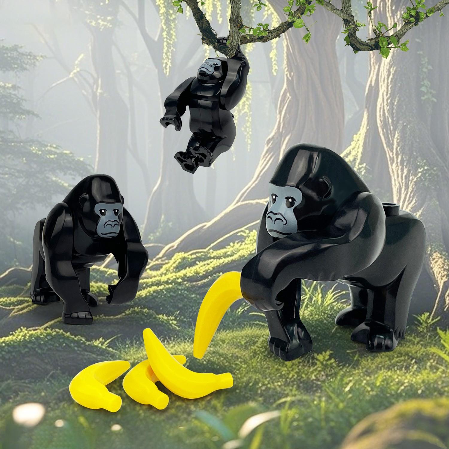 TOOUEE 4PCS Chimpanzee Building Blocks Set, Plastic Animal Figurine , Compatible with Major Brands, Creative Desktop Decor Home Office Collection Model for Animal Lovers, Gift for Christmas Halloween