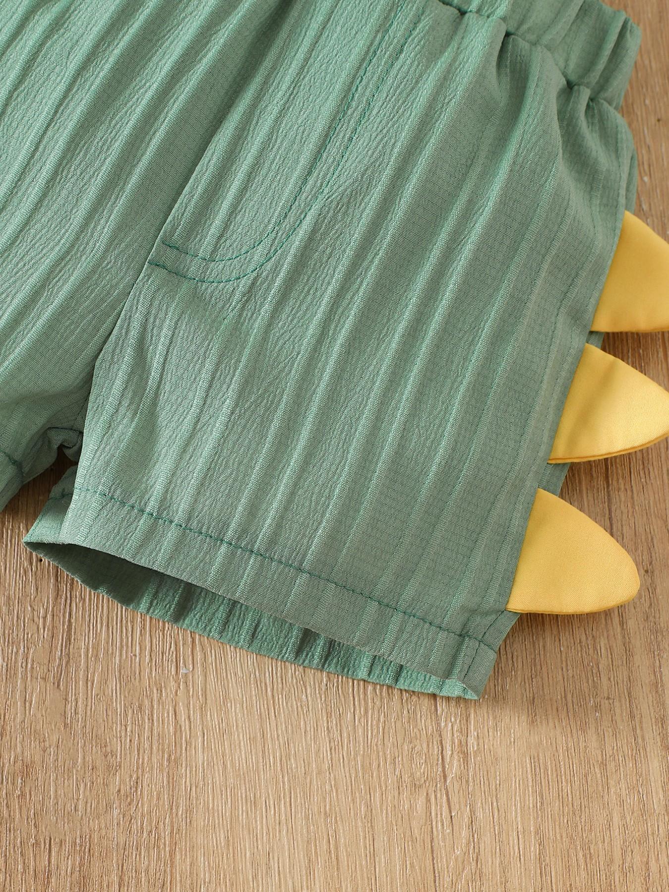 Baby Boys Three-Piece Set Dinosaur Short Sleeve Shirt + Shorts + Sun Hat, Cute Summer, Soft Breathable Fabric