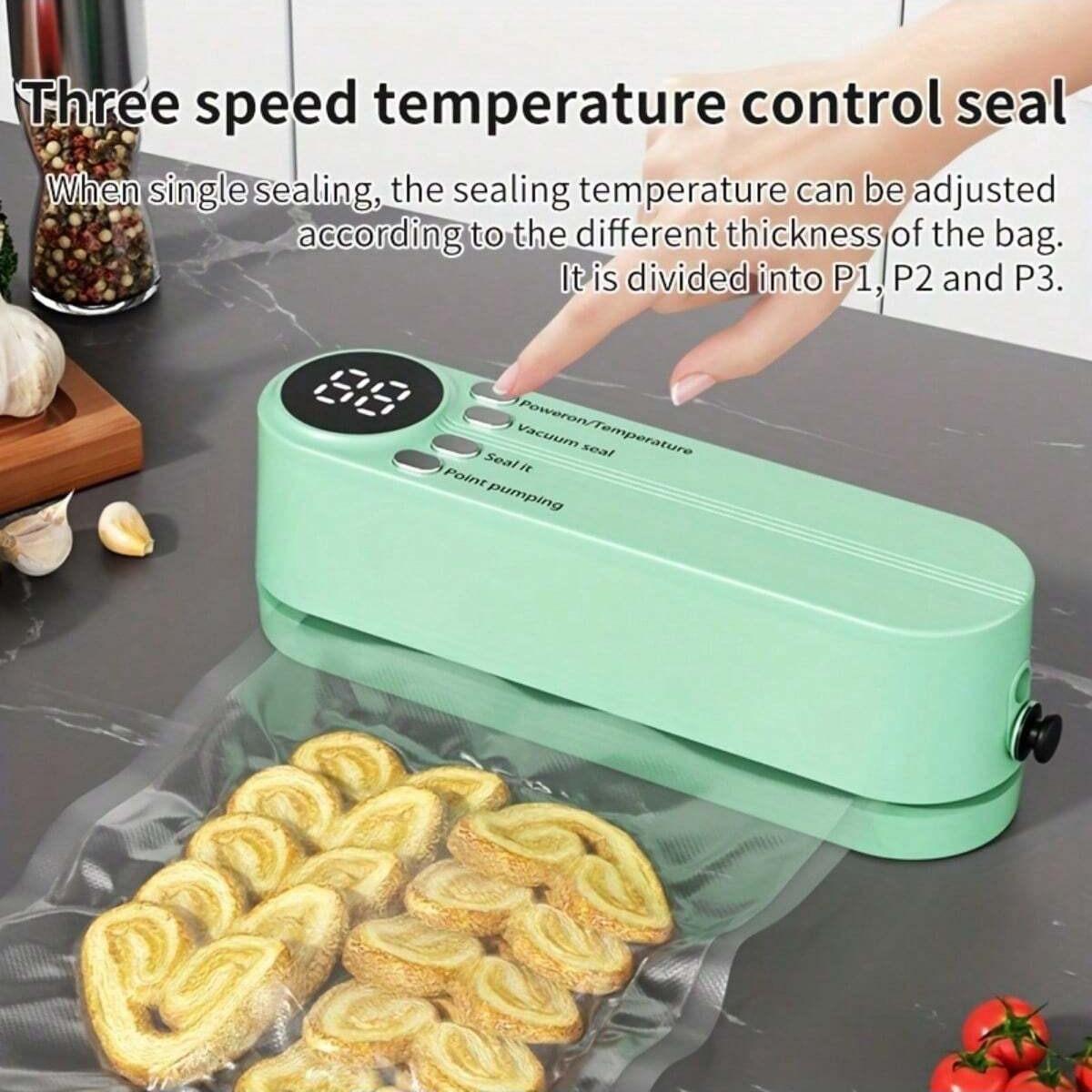 Portable USB Rechargeable Vacuum Sealer Machine, Multi-Functional Automatic Food Sealing System, 1200mah Battery, Includes 5 Bags
