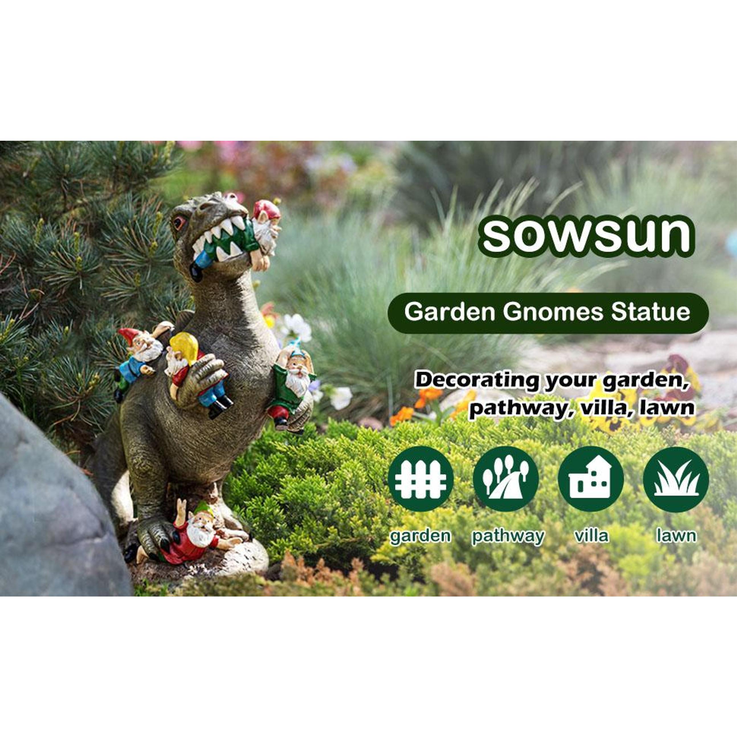 Garden Gnomes Statues Yard Decorations Outdoor Garden Decor, 14” Dinosaur Gnomes Garden Statues, Patio, Lawn Ornament, Gardening Gifts for Women for Housewarming