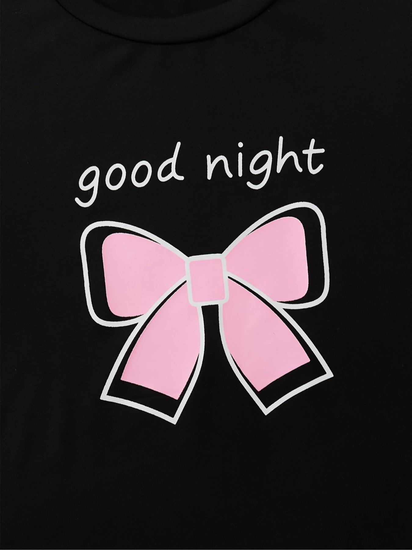 Three-Piece Set Women's Bowknot & Plaid Print Pyjama Set, Short Sleeve Round Neck Tee & Elastic Waist Shorts & Pants Lounge Set, Women's Sleepwear for Summer Valentine's Day Pajamas