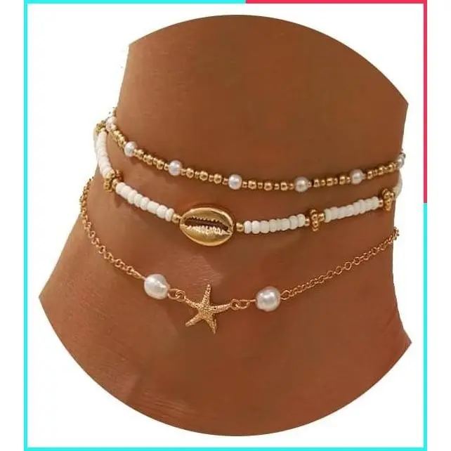 Layered Boho Seashell Starfish Ankle Bracelets for Women Puka Cowrie Shell Anklet Hawaiian Summer Beach Foot Chain Jewelry
