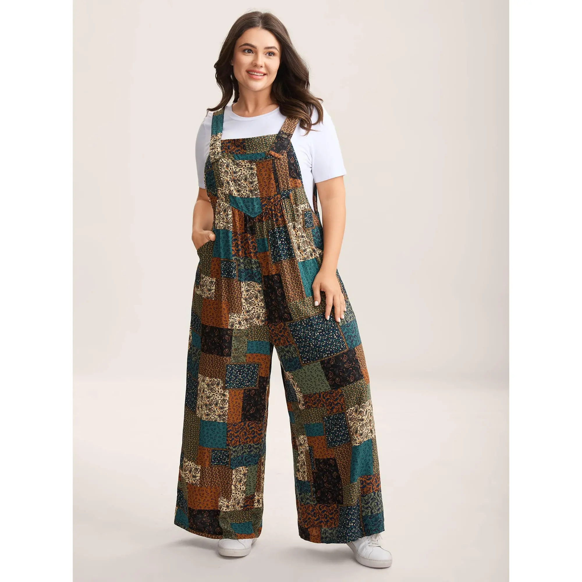 BloomChic Plus Size Strapless Paisley Jumpsuit [M-6X] - Women's Stylish Boho Rayon Overalls with Pockets, Sleeveless Fitted Summer Vacation Outfit, Clothes for Women, SohoChic