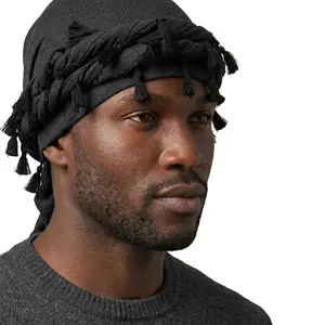 Satin Lined Turban with Long Twist Straps, Tassels Silky Head Wraps for Men Women, Halo Head Scarf Sleeping Bonnet