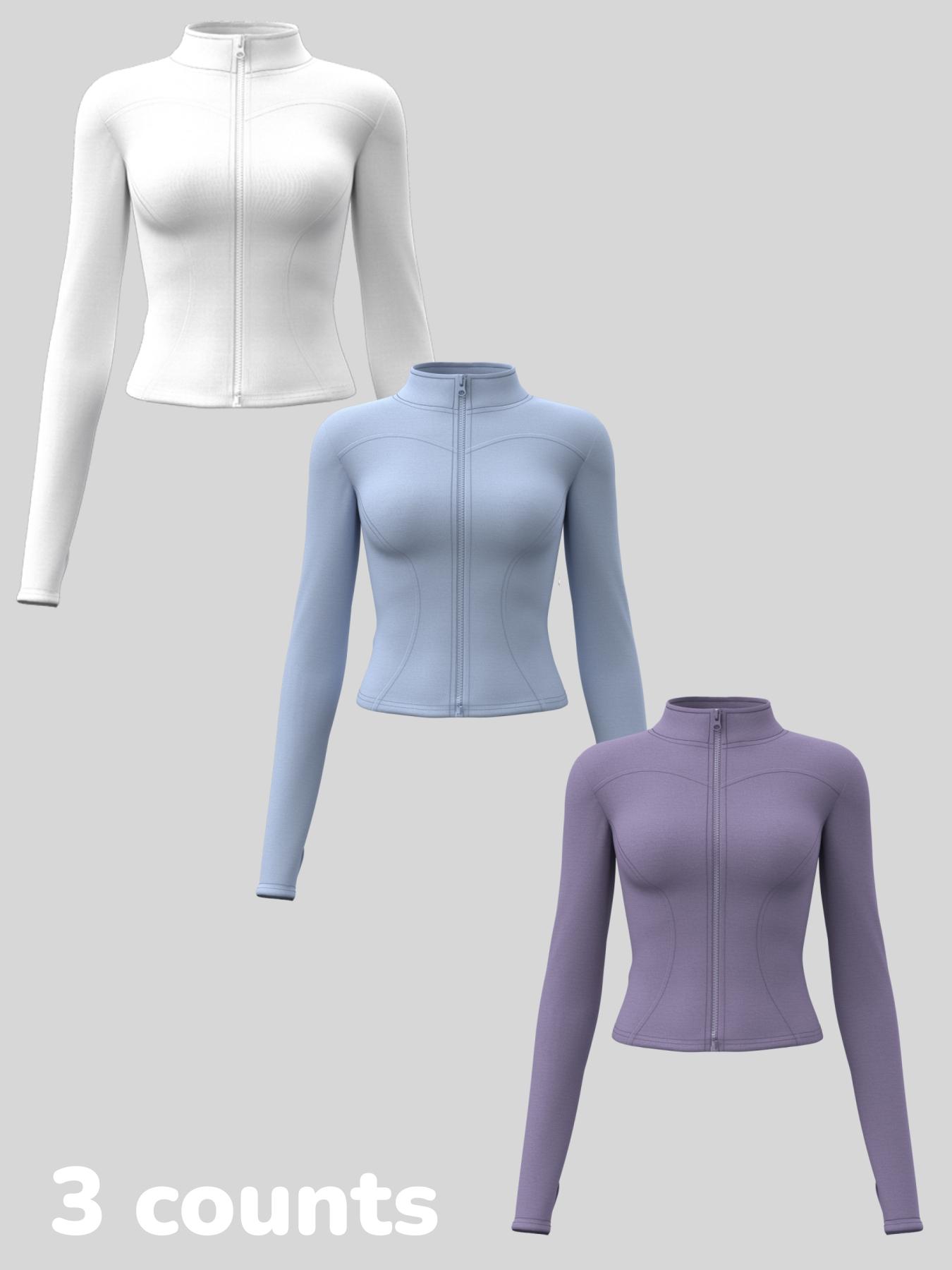 Women's Long Sleeve Yoga Jacket Set, Sports Outerwear, High Neck Zipper Closure, Quick-Dry Fitness Top, Tight-Fitting Sports Wear, Athletic Sports Clothing, 3 Piece Pack