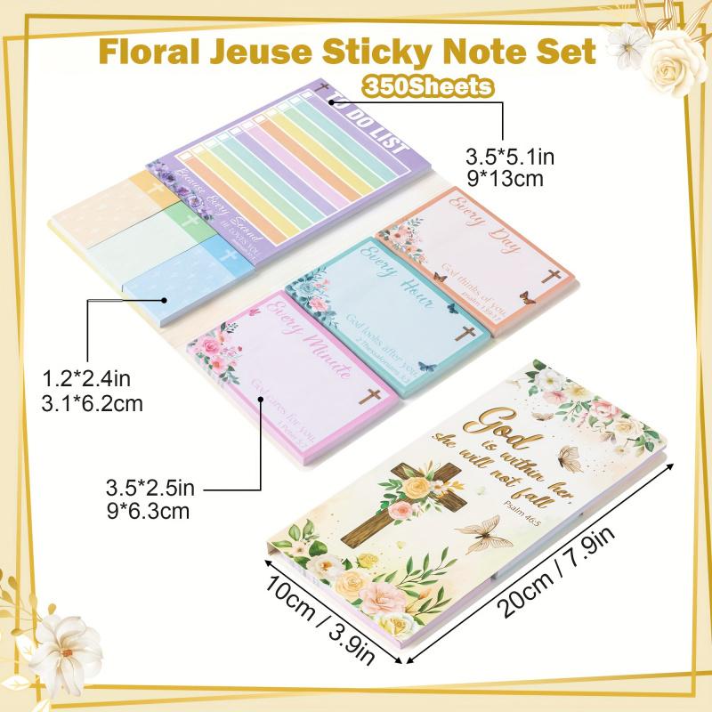 Floral Jesus Notepad Set - Task List Sticky Notes, Adhesive Stickers, Bible Study Notes, Scripture Writing Memo, New Year and Easter Gifts, Back-to-School Essentials