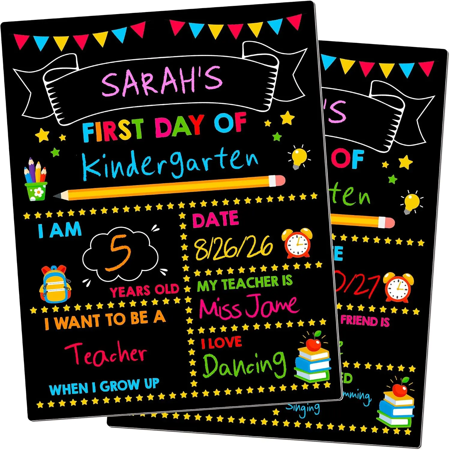 First & Last Day of School Board, Double Sided  Photo Sharing Prop | 14 x 11 IN  of School Chalkboard,  School Signs, Blank Writing Board for Learning Memories