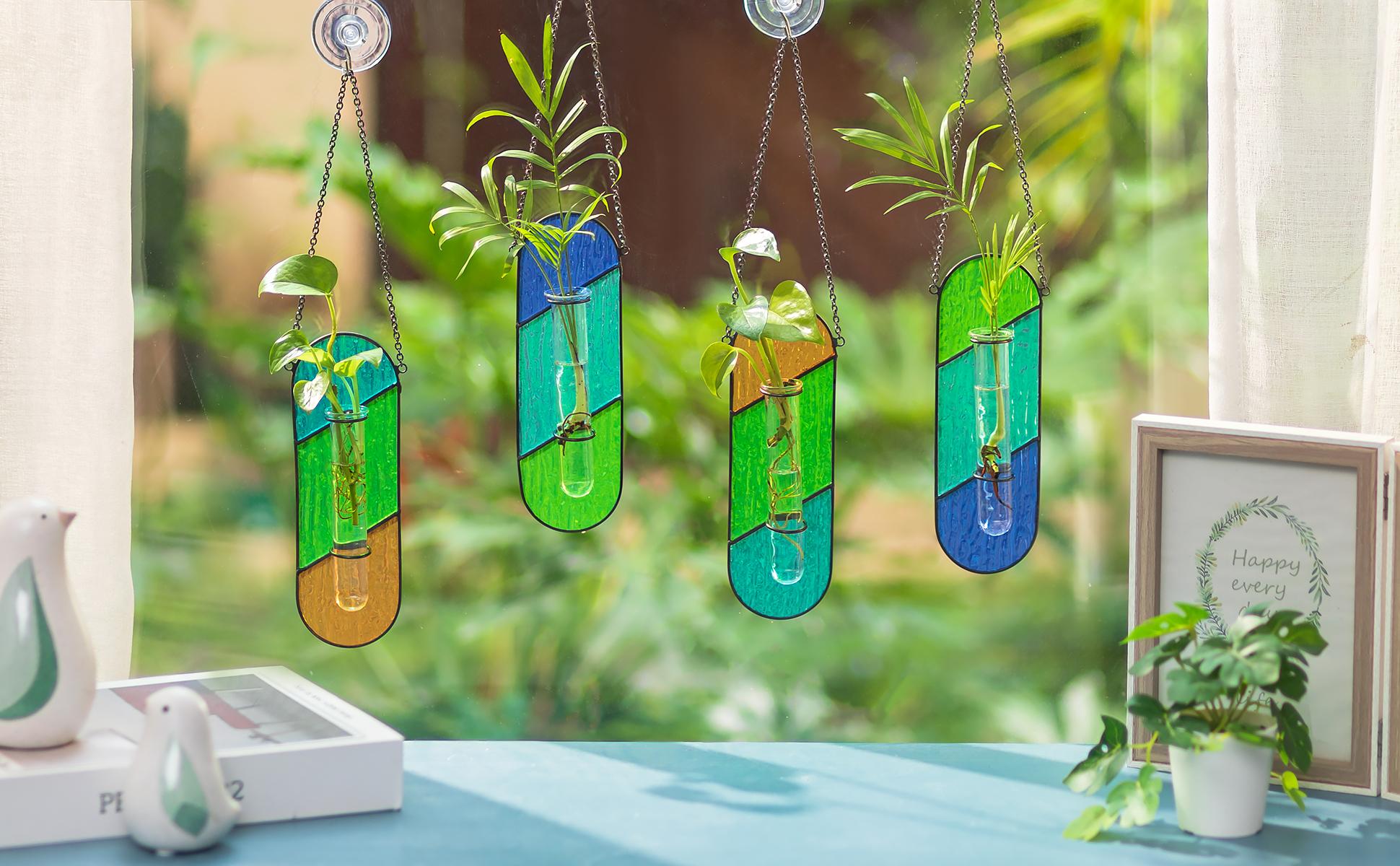 Stained Glass Propagation Wall Hanging: Spring Propagation Station Planters for Window Decor - Propagation Tubes Terrarium Unique Plant Lover Gift