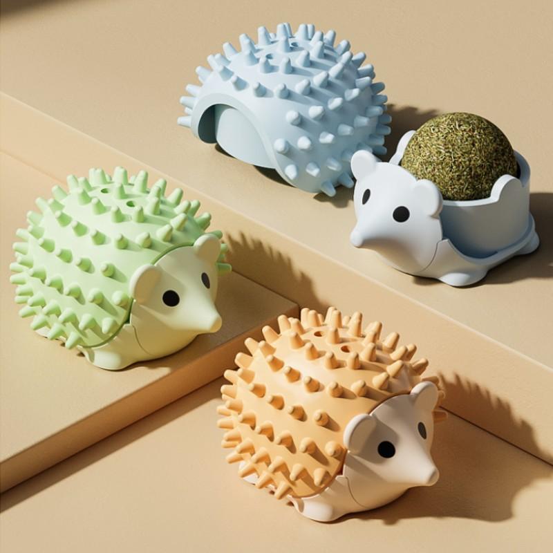 Essential Cat Toy Set, Hedgehog Shape Scratching Post & Mint Ball, Durable Chew Toys for Cats, Self-Playing Fun, Wall-Mountable Rotating Design