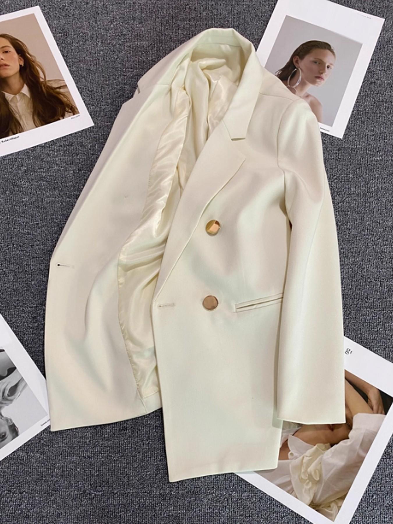 Women's Classic Two-Buckle Jacket, Slim-Fitting Long Sleeve, All-Season Plain Design, Versatile for Formal Office & Everyday Casual Wear