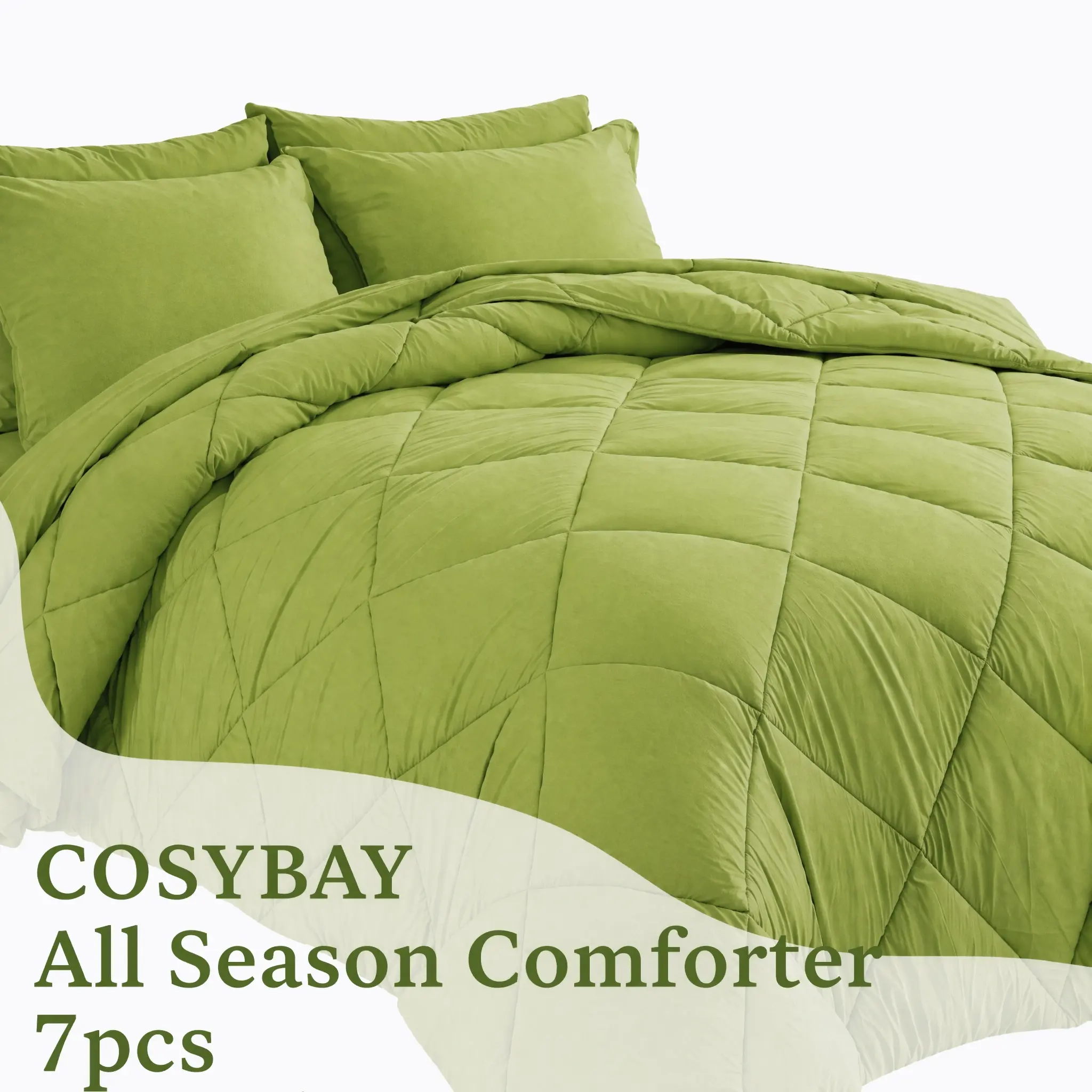 Cosybay 7pcs Solid Color Comforter Sets Full/Queen/King Size, Bedding Set Include 1 Warm Fluffy Comforter + 1 Bed Sheet + 1 Fitted Sheet + 4 Pillowcases, Soft Comfortable, Winter Comforter Set, Halloween Decor & Christmas, Extra Thick Winter Duvet Insert