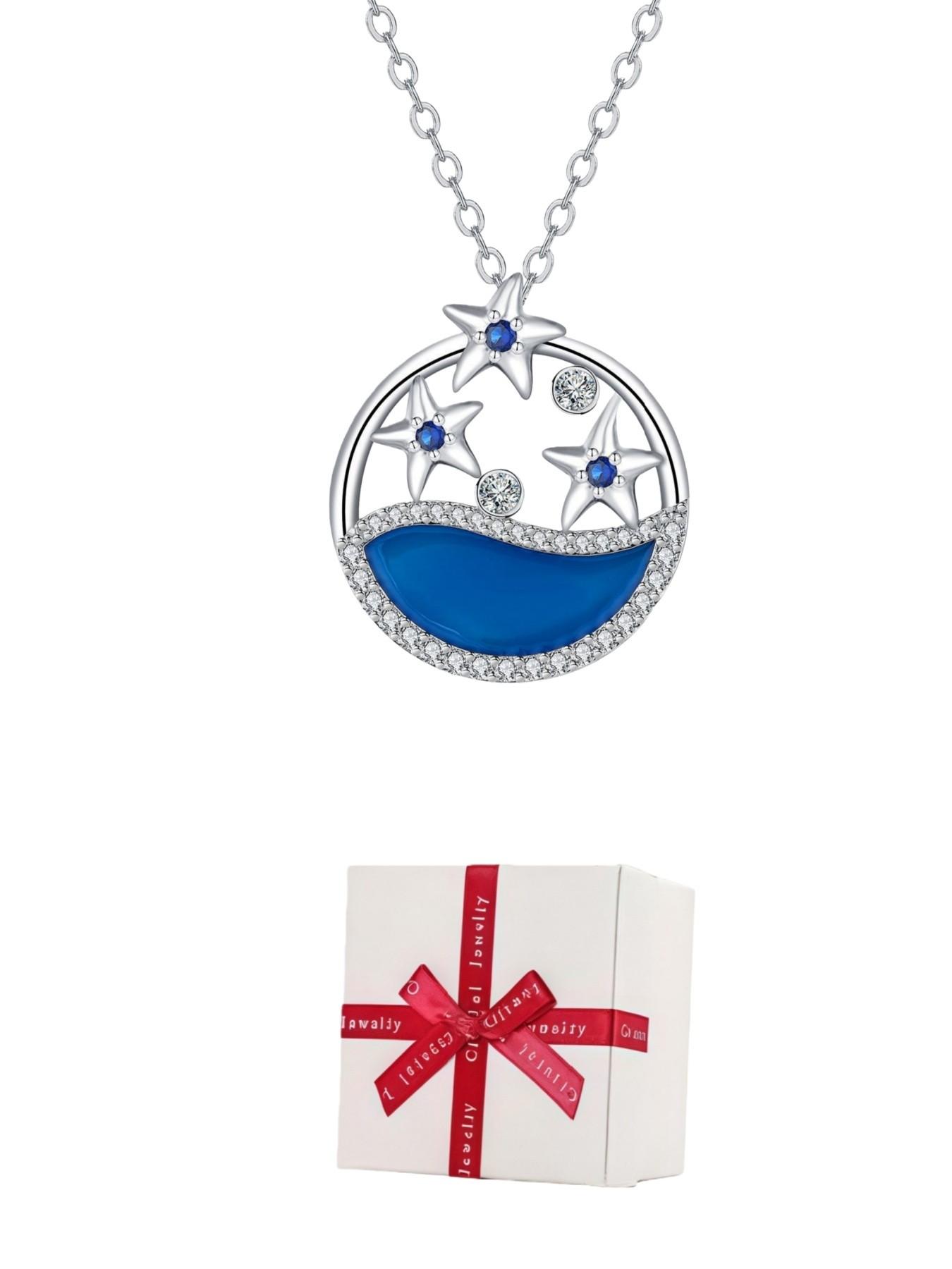 Round Starry Waves · Ocean Diamond Original unique little starfish gem necklace, fresh and elegant.Paired with a preserved rose & teddy bear gift box.Perfect mysterious gift for birthdays, Valentine’s Day, Mother’s Day and Christmas.