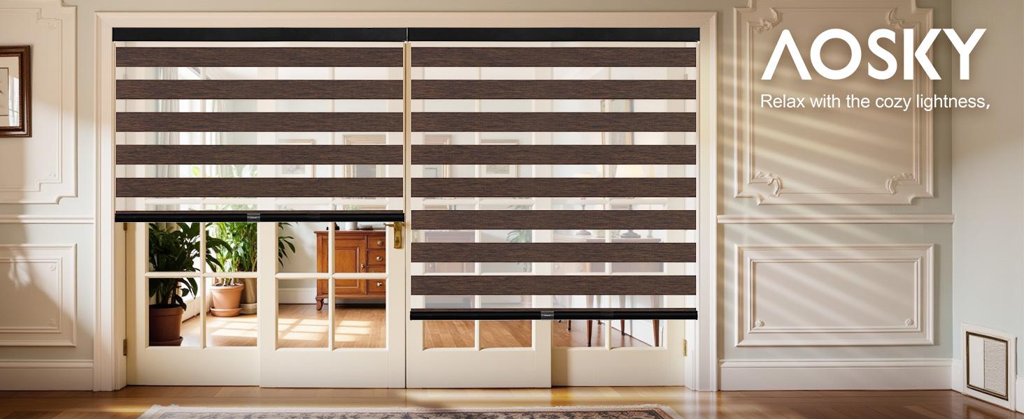 Dual-Layer Light Filtering Roller Blinds - Zebra Stripes Black and White Split Pattern, Privacy Focus, UV Protection, Eco-Friendly, Durable Aluminum Free-Stop Shades, Easy Install, 20x72 in for Home, Black And White Split Pattern Blinds