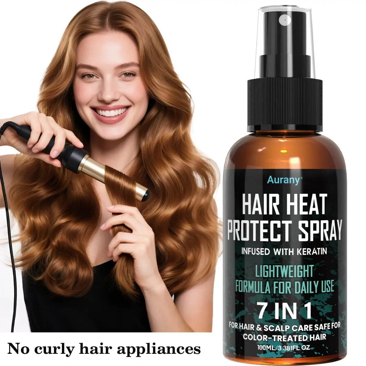 100ml Hair Heat Protect Spray, Thermal Protect Spray, Hair Thermal Defense Mist for Curling Iron Straightener, Soften Rough Hair, Long‑Lasting Styling Prep Spray for Damaged & Normal Hair